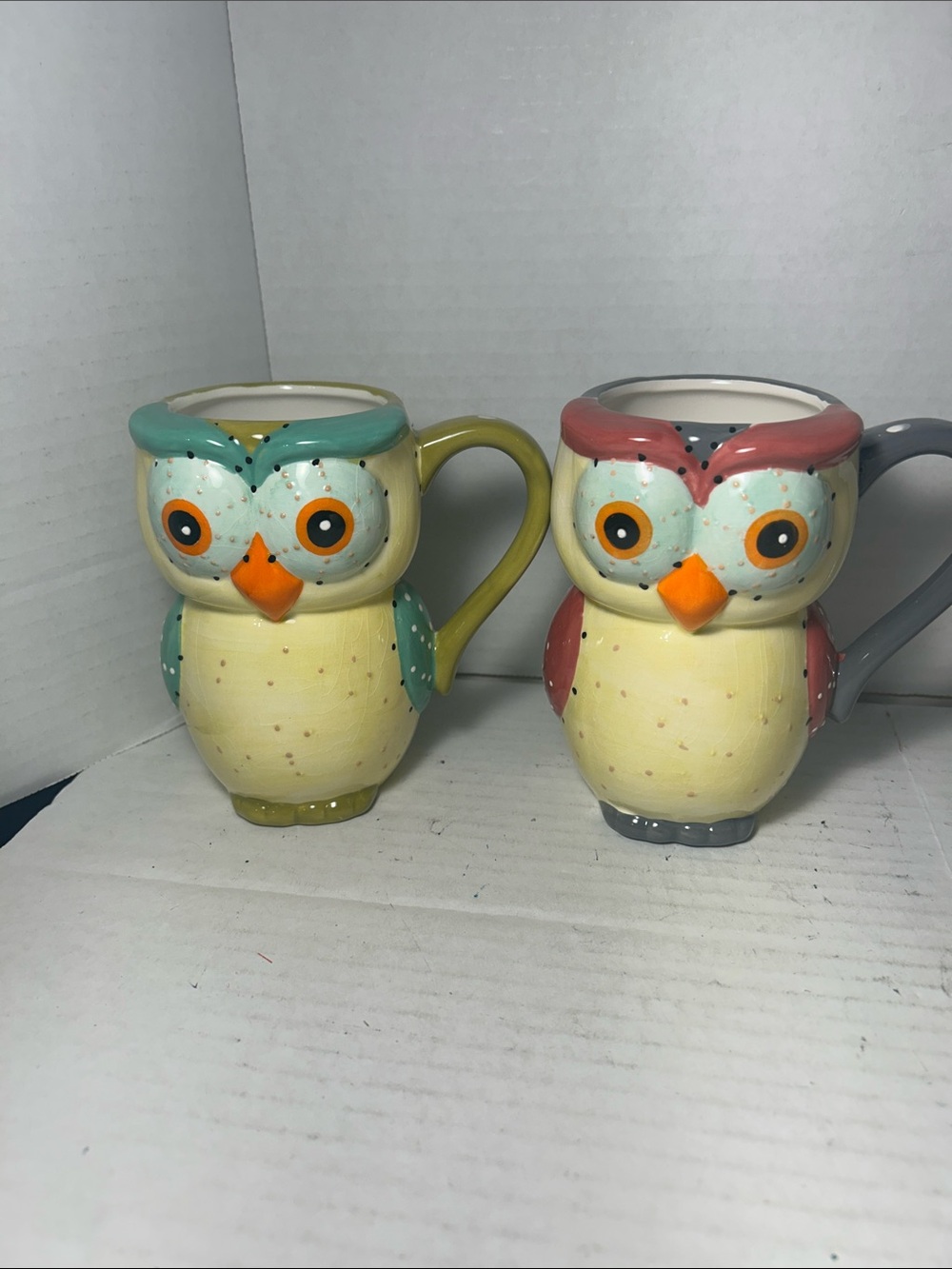 Home Essentials Two-Piece Owl Mug Set with Teal and Coral Accents
